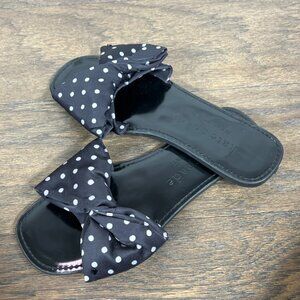 KATE SPADE Bikini Bow Black with White Polka Dot Slide Sandals Black Sz 9 NWOT